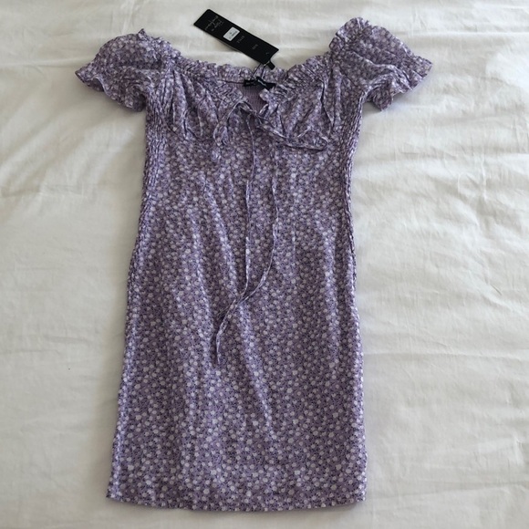 Purple floral off-shoulder mini dress. Size 6. - Picture 2 of 14